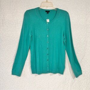 Talbot Women's Cardigan Size M Green Cotton Bland Sweater Soft Lightweight Top